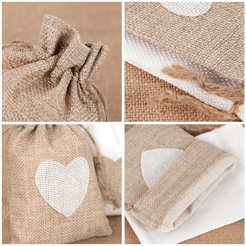 Jute Bag Packaging - 50pcs Natural Linen Burlap Bag Heart